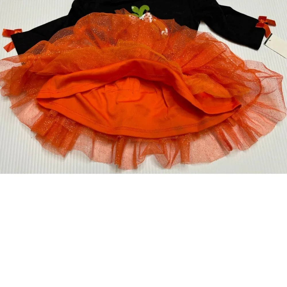 Pumpkin Halloween Dress, Leggings, Headband 24 months Black Orange 3 pc Girls